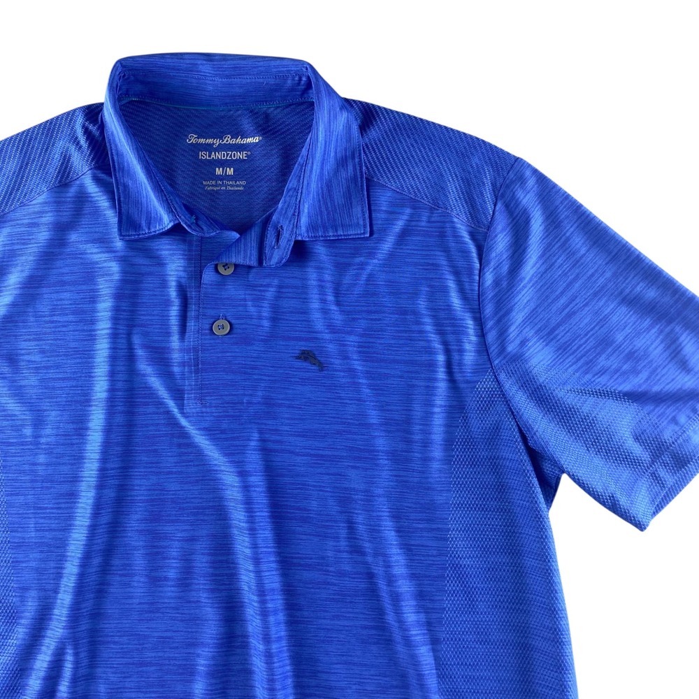Tommy Bahama IslandZone Mens Medium Blue Heathered Performance Golf Polo Shirt